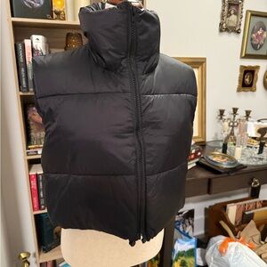 Black Puffer Vest with High Collar Medium